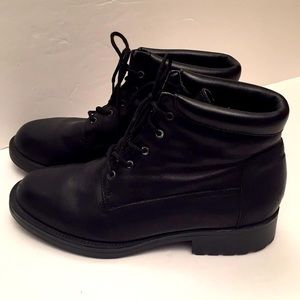 Black Leather Waterproof Lace Up Ankle Boots Booties